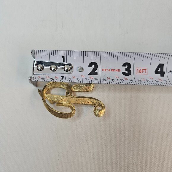 Mamselle Letter R Initial Brooch Gold Tone Monogram Script Retro Brushed Jewelry - Picture 9 of 9